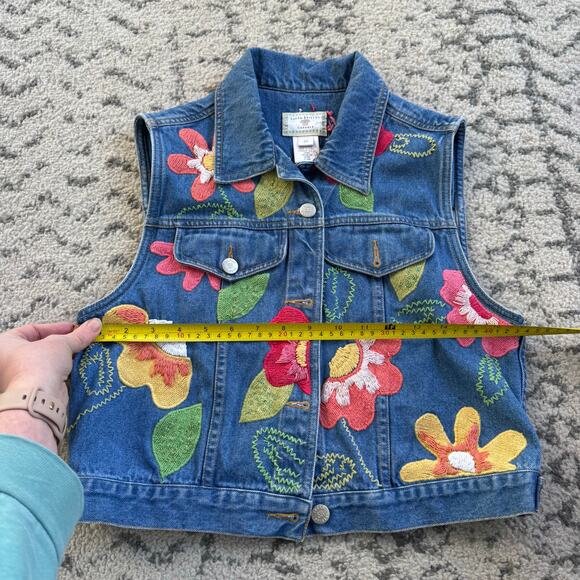 Vtg 1990s Susan Bristol Casuals Blue Jean Denim Vest Size PS Embroidered Flowers - Picture 8 of 8